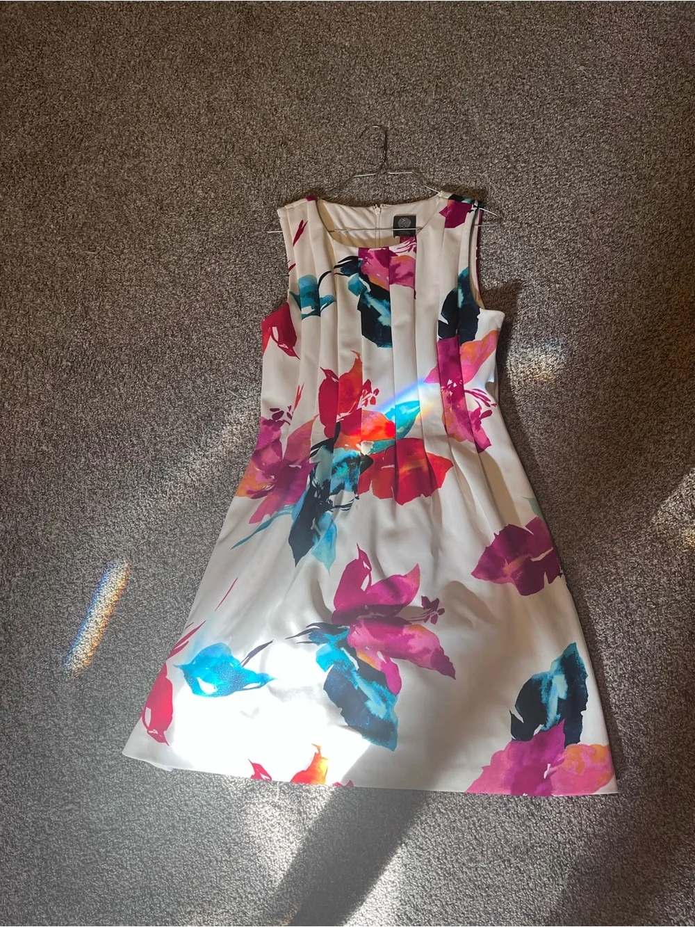 Vince Camuto White Sleeveless Mini Dress with Pink, Teal and Coral Floral Print
